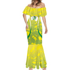 Cricket Australian Mermaid Dress Map Silhouette With Green And Gold Geometric Pattern