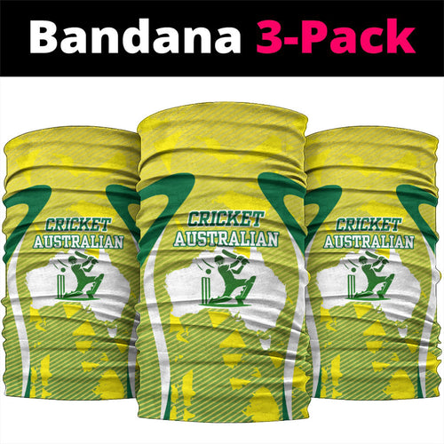 Cricket Australian Neck Gaiter Map Silhouette With Green And Gold Geometric Pattern