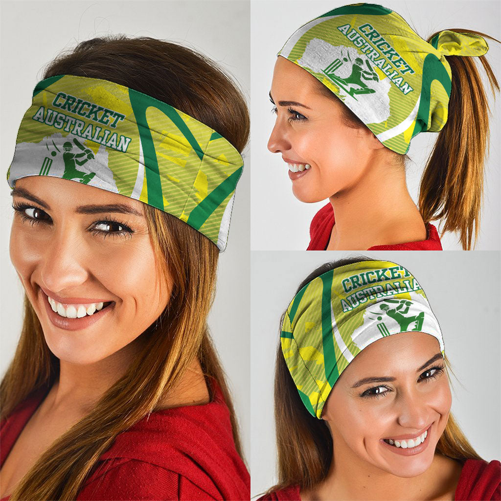 Cricket Australian Neck Gaiter Map Silhouette With Green And Gold Geometric Pattern