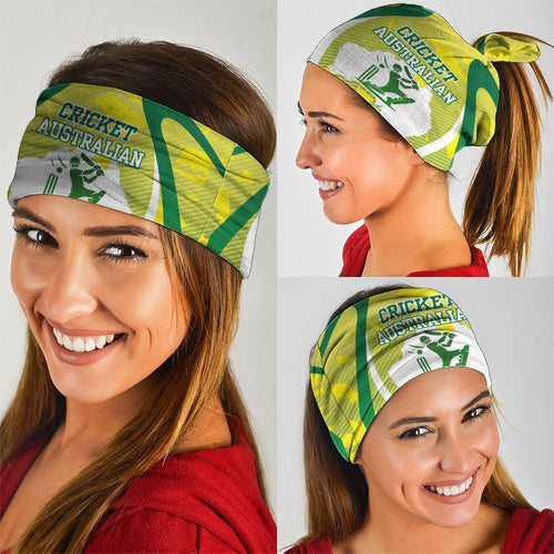 Cricket Australian Neck Gaiter Map Silhouette With Green And Gold Geometric Pattern