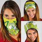 Cricket Australian Neck Gaiter Map Silhouette With Green And Gold Geometric Pattern