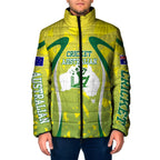 Cricket Australian Padded Jacket Map Silhouette With Green And Gold Geometric Pattern
