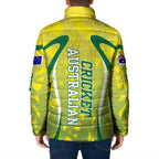 Cricket Australian Padded Jacket Map Silhouette With Green And Gold Geometric Pattern