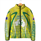 Cricket Australian Padded Jacket Map Silhouette With Green And Gold Geometric Pattern