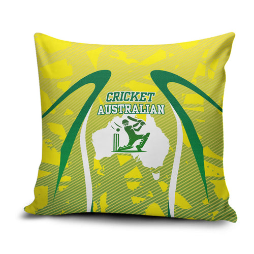 Cricket Australian Pillow Cover Map Silhouette With Green And Gold Geometric Pattern