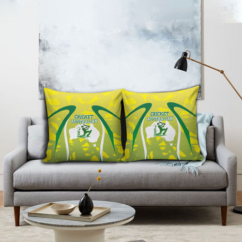Cricket Australian Pillow Cover Map Silhouette With Green And Gold Geometric Pattern