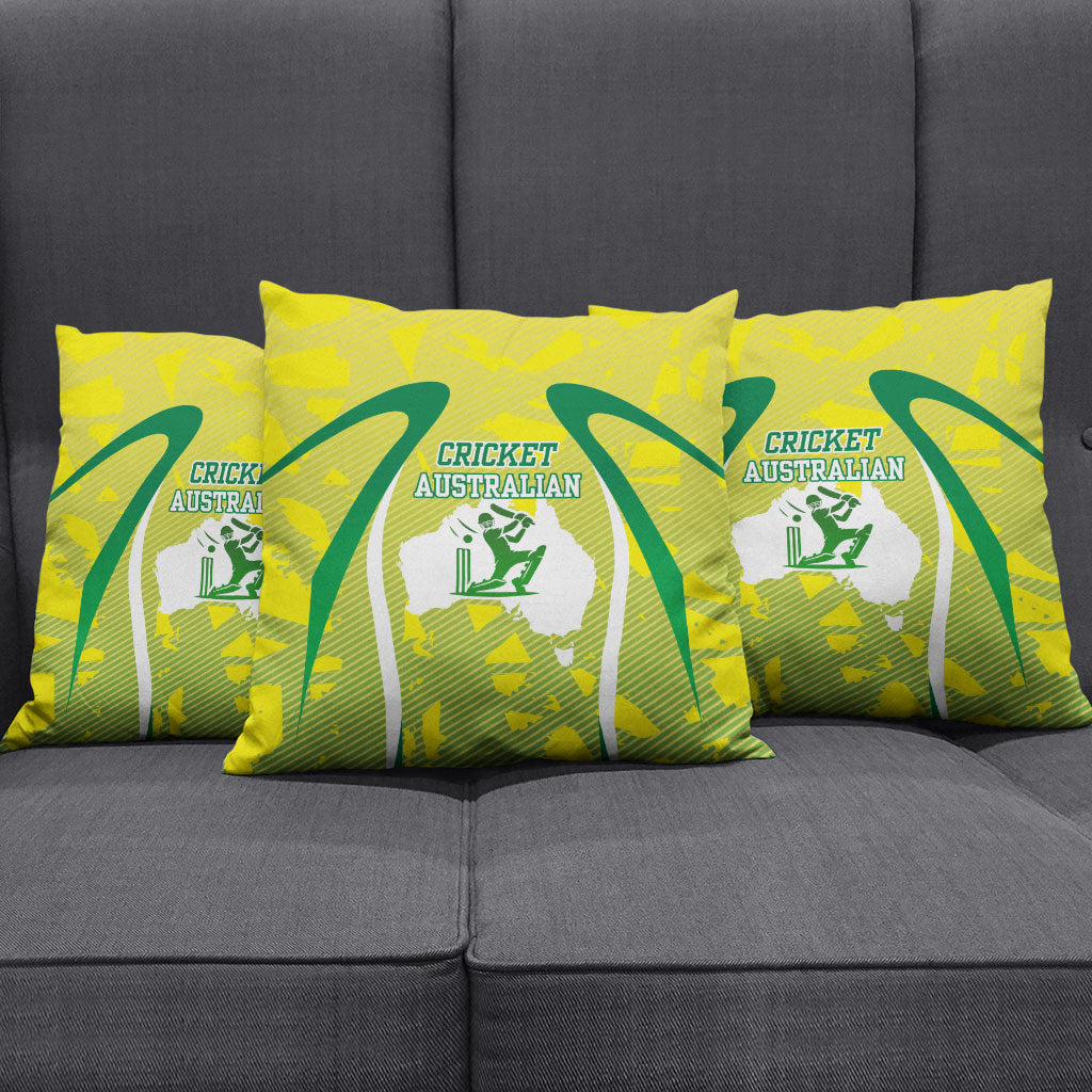 Cricket Australian Pillow Cover Map Silhouette With Green And Gold Geometric Pattern