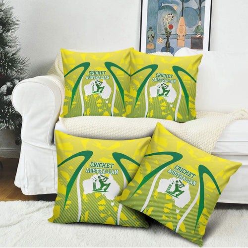 Cricket Australian Pillow Cover Map Silhouette With Green And Gold Geometric Pattern