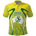 Cricket Australian Polo Shirt Map Silhouette With Green And Gold Geometric Pattern