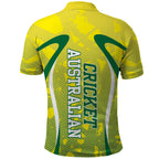 Cricket Australian Polo Shirt Map Silhouette With Green And Gold Geometric Pattern