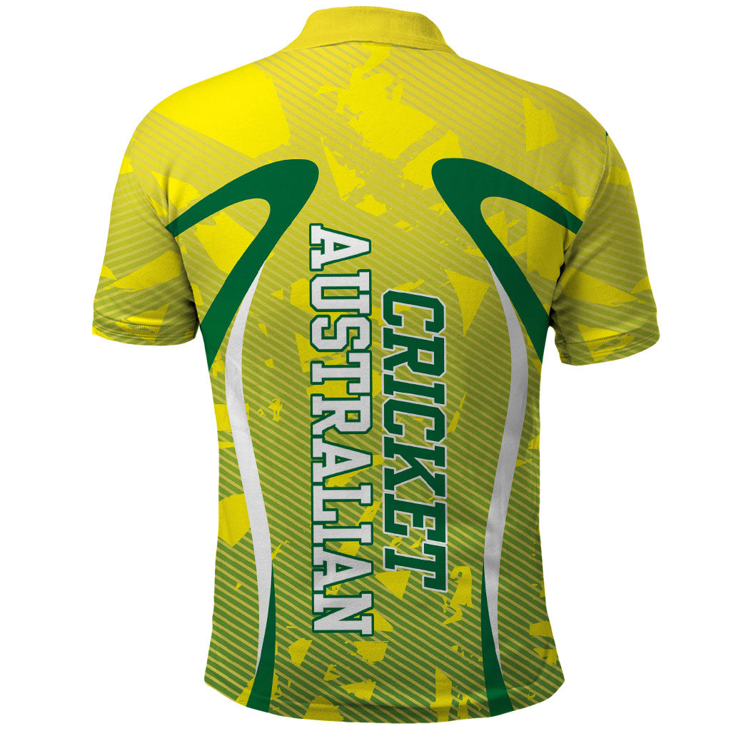 Cricket Australian Polo Shirt Map Silhouette With Green And Gold Geometric Pattern