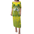 Cricket Australian Puletasi Map Silhouette With Green And Gold Geometric Pattern