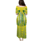 Cricket Australian Puletasi Map Silhouette With Green And Gold Geometric Pattern
