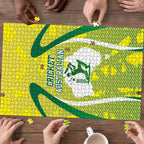 Cricket Australian Puzzle Map Silhouette With Green And Gold Geometric Pattern