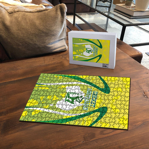 Cricket Australian Puzzle Map Silhouette With Green And Gold Geometric Pattern