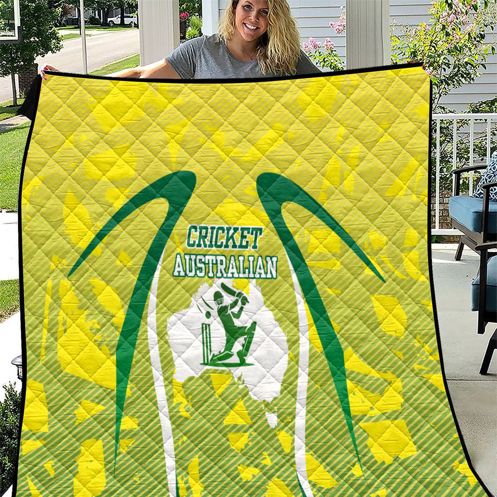 Cricket Australian Quilt Map Silhouette With Green And Gold Geometric Pattern