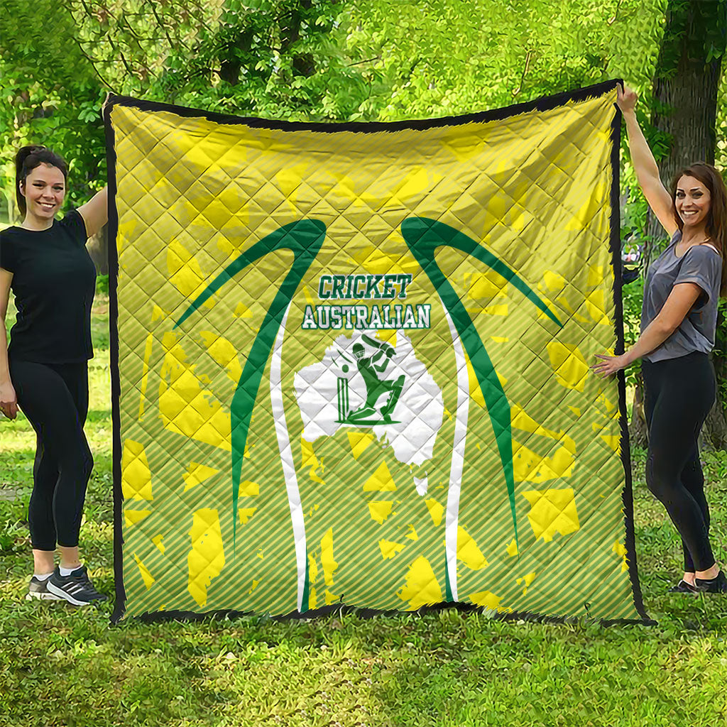 Cricket Australian Quilt Map Silhouette With Green And Gold Geometric Pattern