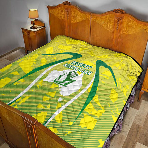 Cricket Australian Quilt Map Silhouette With Green And Gold Geometric Pattern