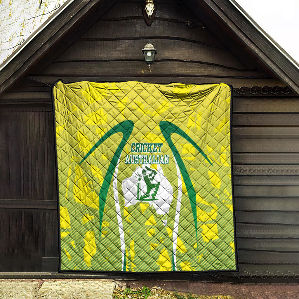 Cricket Australian Quilt Map Silhouette With Green And Gold Geometric Pattern