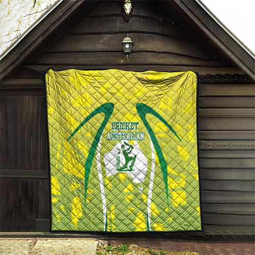 Cricket Australian Quilt Map Silhouette With Green And Gold Geometric Pattern