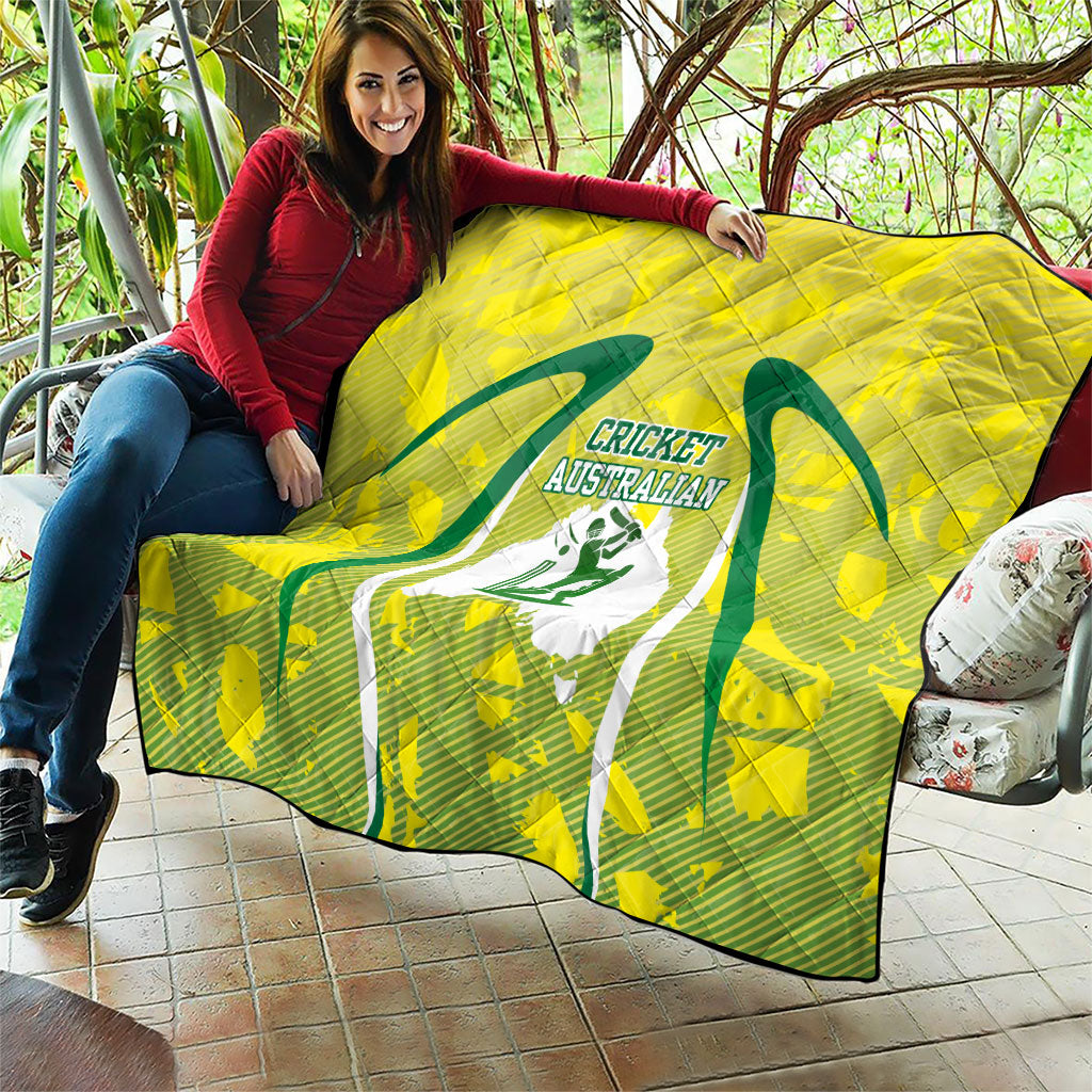 Cricket Australian Quilt Map Silhouette With Green And Gold Geometric Pattern