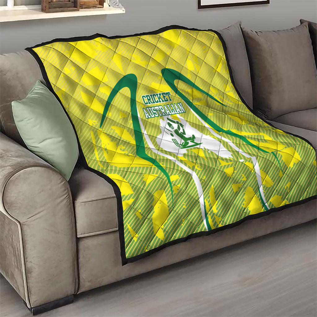 Cricket Australian Quilt Map Silhouette With Green And Gold Geometric Pattern