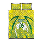 Cricket Australian Quilt Bed Set Map Silhouette With Green And Gold Geometric Pattern