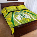Cricket Australian Quilt Bed Set Map Silhouette With Green And Gold Geometric Pattern
