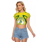Cricket Australian Raglan Cropped T Shirt Map Silhouette With Green And Gold Geometric Pattern