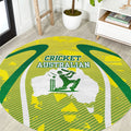 Cricket Australian Round Carpet Map Silhouette With Green And Gold Geometric Pattern