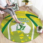 Cricket Australian Round Carpet Map Silhouette With Green And Gold Geometric Pattern