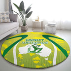 Cricket Australian Round Carpet Map Silhouette With Green And Gold Geometric Pattern