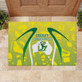 Cricket Australian Rubber Doormat Map Silhouette With Green And Gold Geometric Pattern