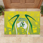 Cricket Australian Rubber Doormat Map Silhouette With Green And Gold Geometric Pattern