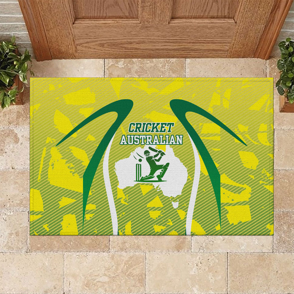 Cricket Australian Rubber Doormat Map Silhouette With Green And Gold Geometric Pattern