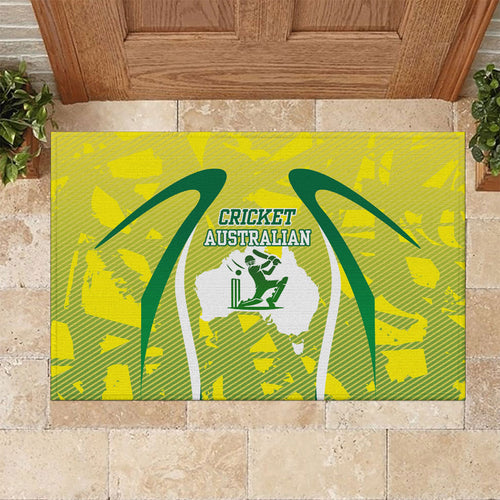 Cricket Australian Rubber Doormat Map Silhouette With Green And Gold Geometric Pattern
