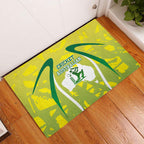 Cricket Australian Rubber Doormat Map Silhouette With Green And Gold Geometric Pattern