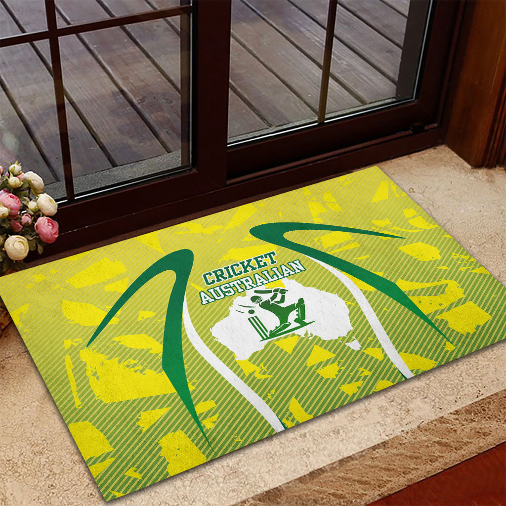 Cricket Australian Rubber Doormat Map Silhouette With Green And Gold Geometric Pattern