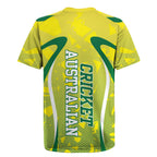 Cricket Australian Rugby Jersey Map Silhouette With Green And Gold Geometric Pattern