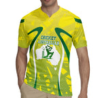Cricket Australian Rugby Jersey Map Silhouette With Green And Gold Geometric Pattern