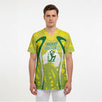 Cricket Australian Scrub Top Map Silhouette With Green And Gold Geometric Pattern
