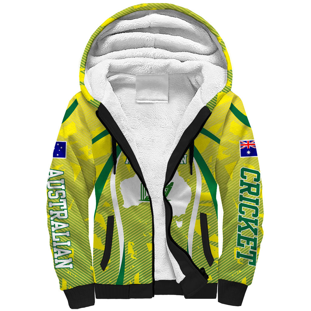 Cricket Australian Sherpa Hoodie Map Silhouette With Green And Gold Geometric Pattern