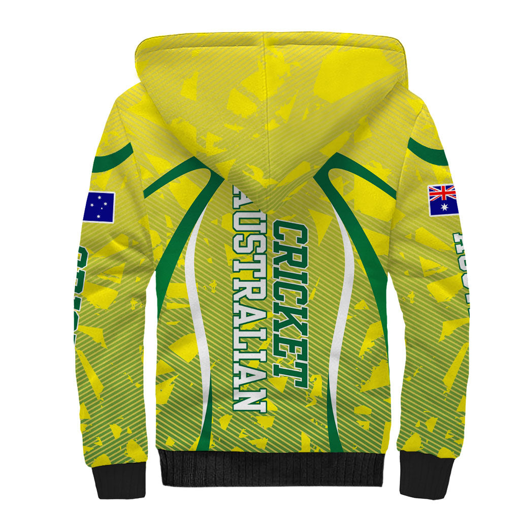 Cricket Australian Sherpa Hoodie Map Silhouette With Green And Gold Geometric Pattern