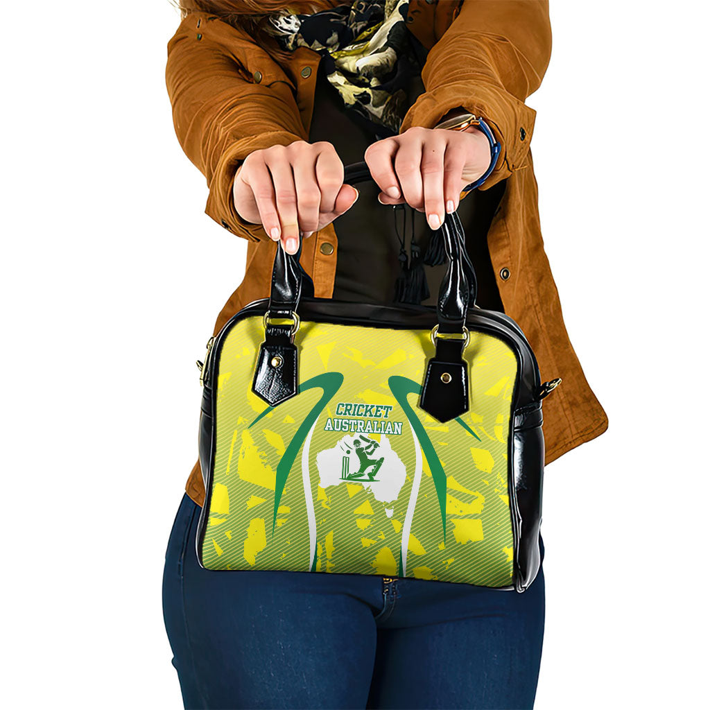 Cricket Australian Shoulder Handbag Map Silhouette With Green And Gold Geometric Pattern