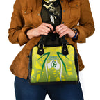 Cricket Australian Shoulder Handbag Map Silhouette With Green And Gold Geometric Pattern