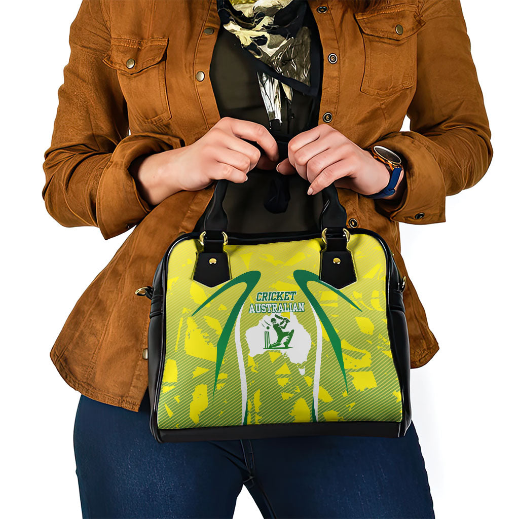 Cricket Australian Shoulder Handbag Map Silhouette With Green And Gold Geometric Pattern
