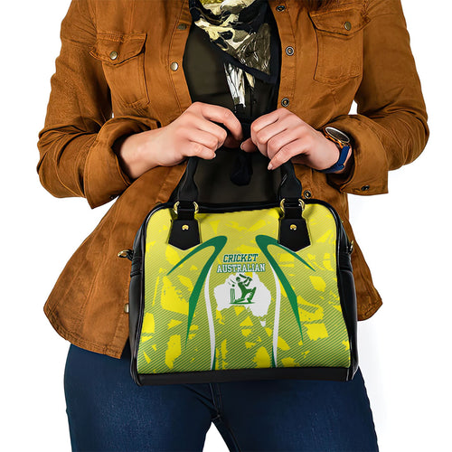 Cricket Australian Shoulder Handbag Map Silhouette With Green And Gold Geometric Pattern