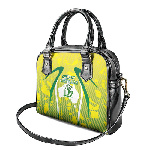 Cricket Australian Shoulder Handbag Map Silhouette With Green And Gold Geometric Pattern