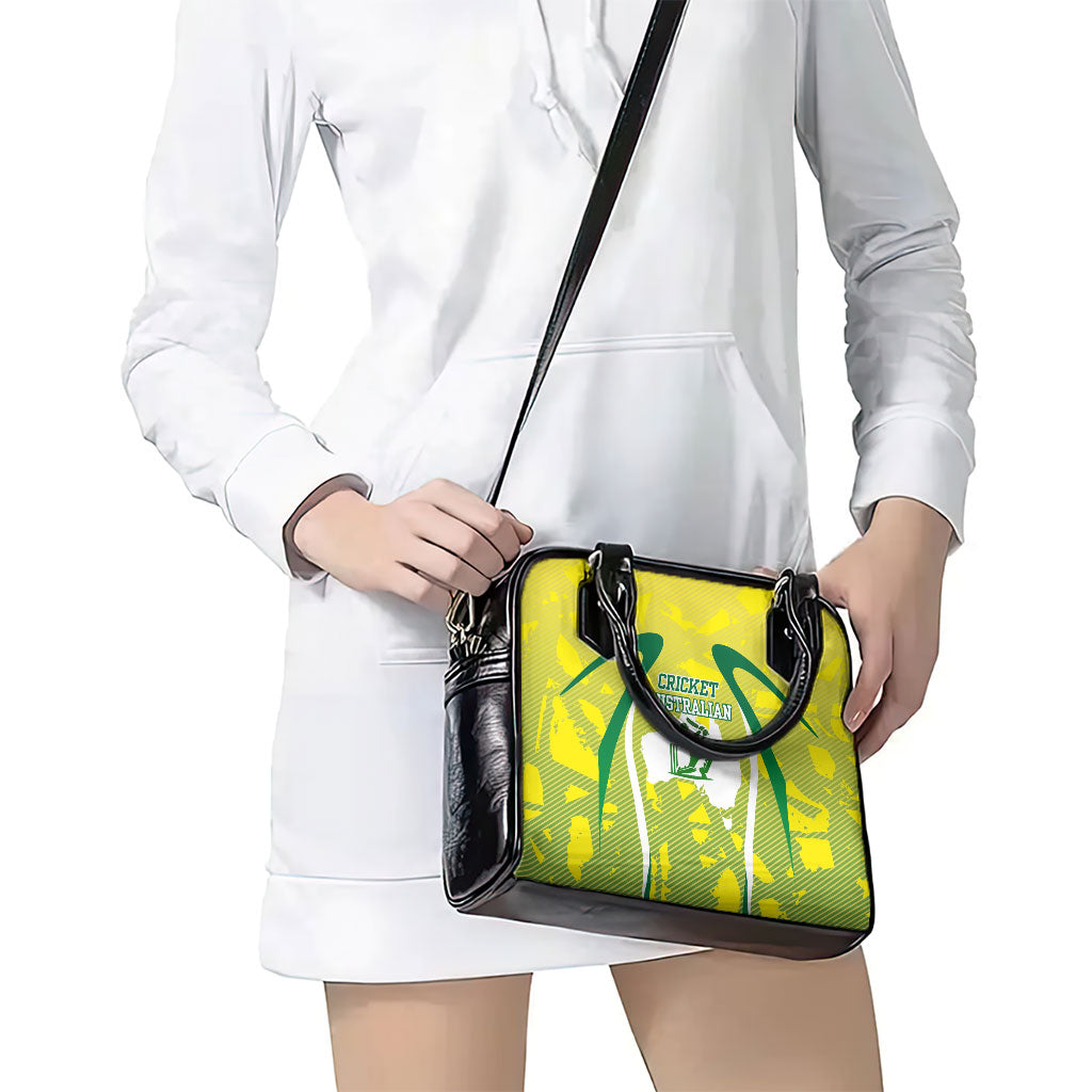 Cricket Australian Shoulder Handbag Map Silhouette With Green And Gold Geometric Pattern