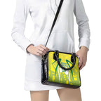 Cricket Australian Shoulder Handbag Map Silhouette With Green And Gold Geometric Pattern